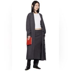 Eileen Fisher Knit Skirt Large Gray Merino Wool Pull On Midi A-Line Modest Ad18